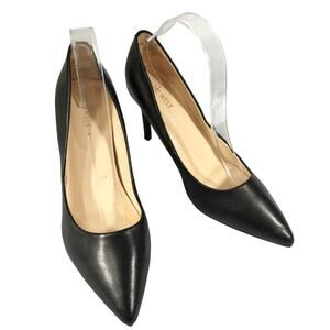 NWOT-1 SHOW! NINE WEST! RICH BLACK GENUINE LEATHER POINTY CLASSIC PUMPS! SZ 9.5M